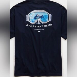 American Eagle AE Snoopy Boxy Navy Blue Apres Ski Club T-Shirt M Colorado